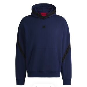 HUGO Boss Mens Relaxed Fit Logo Taped Hoodie Navy Blue XXL Sweatshirt